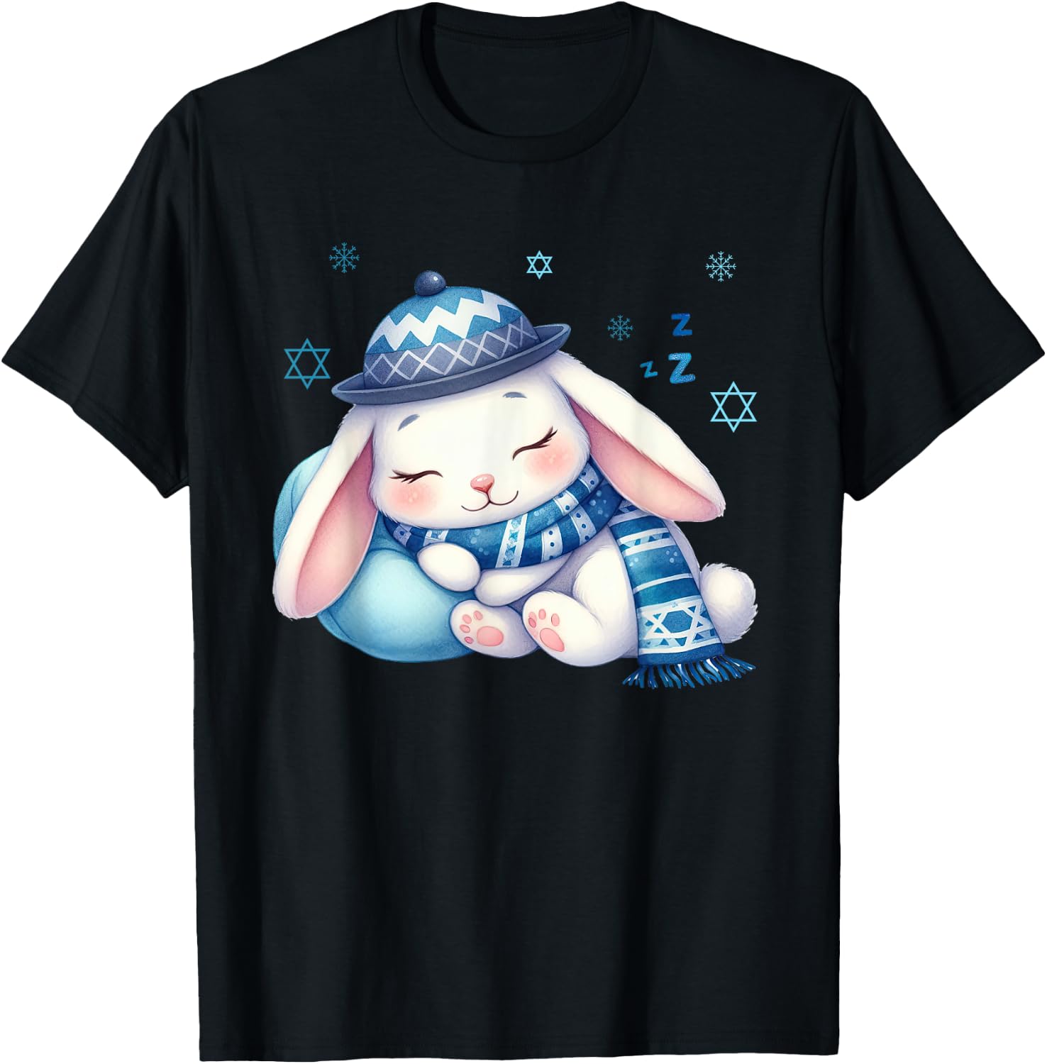 Cute Jewish Sleeping Bunny Hanukkah Pajama T-Shirt - T-Shirt | Black