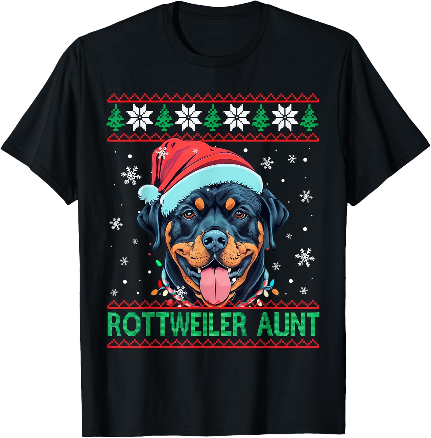 Rottweiler Aunt Santa Hat Rottweiler Dog Ugly Christmas Women Kids T-Shirt - T-Shirt | Black