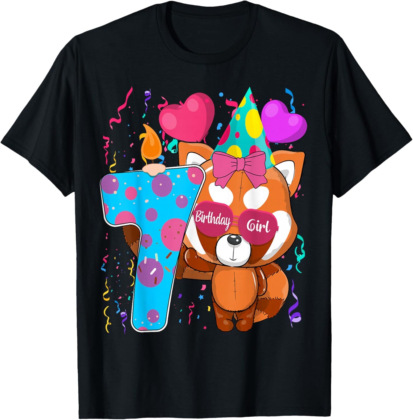 Red Panda 7th Birthday I'm 7 Years Old Girls Birthday Party T-Shirt - T-Shirt | Black