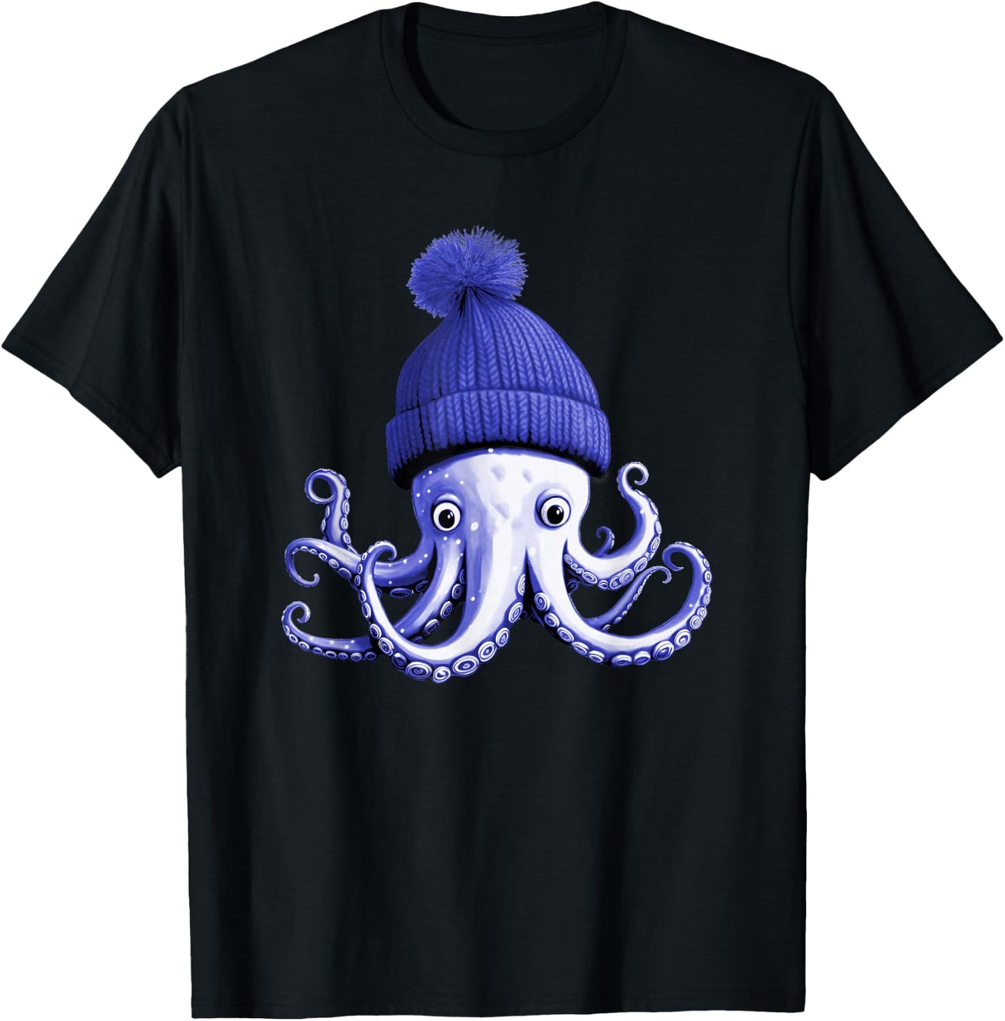 Cephalopod Octopus Lover Chilling Purple Cap Novelty Apparel T-Shirt - T-Shirt | Black