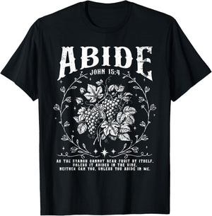 Vintage Abide in Me Christian Grape Fruit Bible Verse Faith T-Shirt - T-Shirt | Black