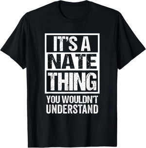Funny Forename Gift Ideas Nate Nathan Nathaniel Black Small Modern Letter Print T-Shirt - T-Shirt | Black