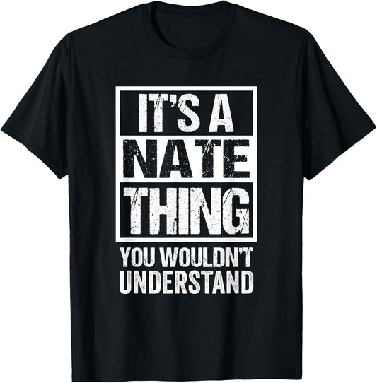 Funny Forename Gift Ideas Nate Nathan Nathaniel Black Small Modern Letter Print T-Shirt - T-Shirt | Black