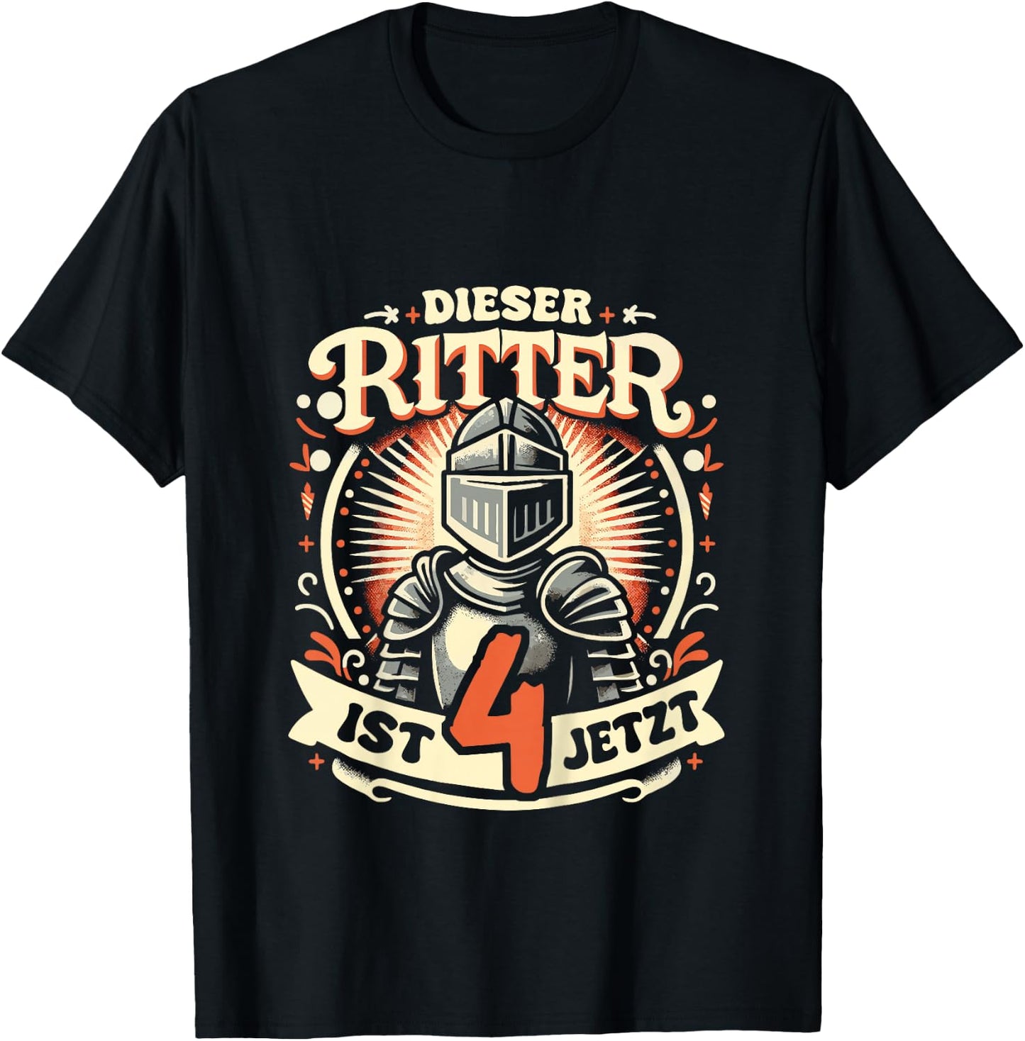 Children's 4th Birthday Gift with German Text "Dieser Ritter ist 4 Jahre t", black T-Shirt - T-Shirt | Black