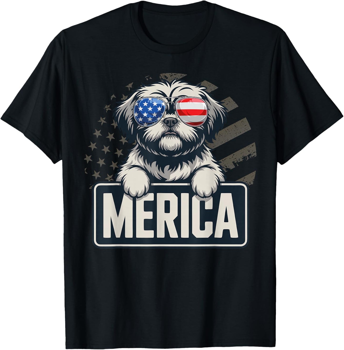 Shih Tzu Merica USA Flag T-Shirt - T-Shirt | Black