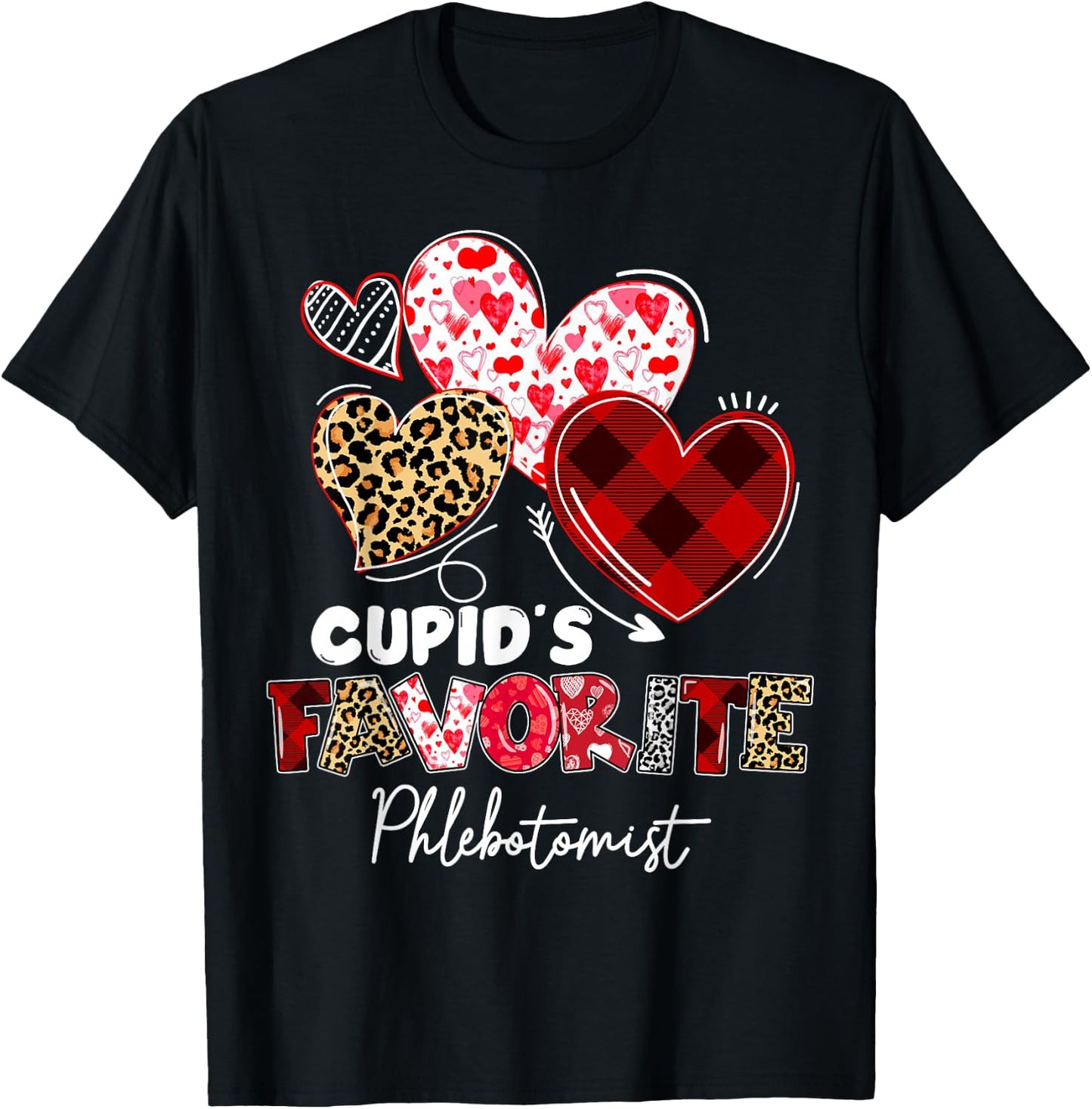 Cupid's Favorite Phlebotomist Valentine Phlebotomy Tech T-Shirt - T-Shirt | Black