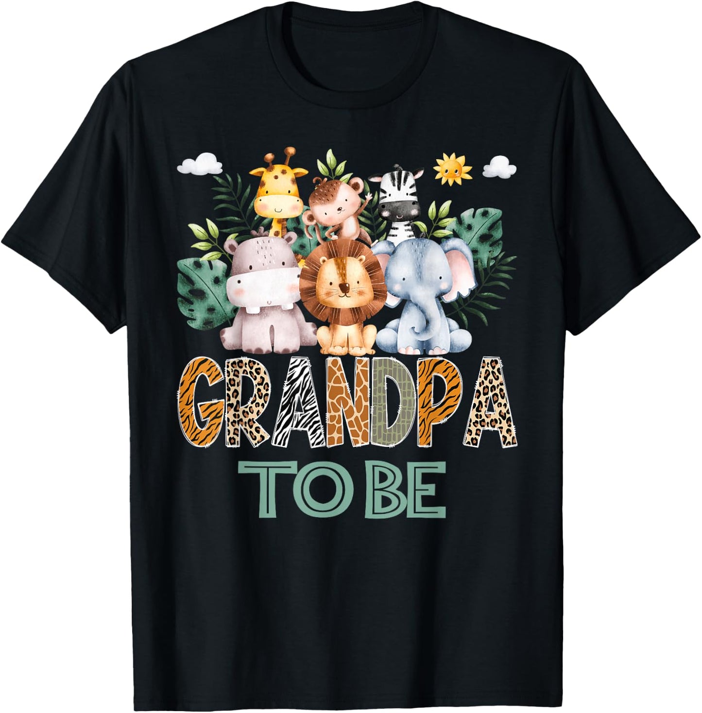 Soon To Be Grandpa Jungle Animal Safari Gender Reveal T-Shirt - T-Shirt | Black