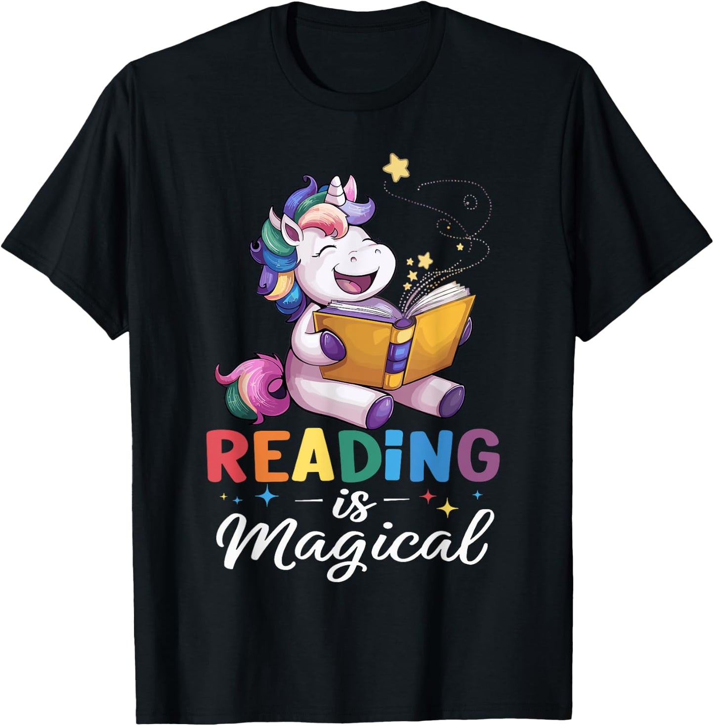 Unicorn Reading Is Magical Book Teacher Men Women Girls Kids T-Shirt - T-Shirt | Black
