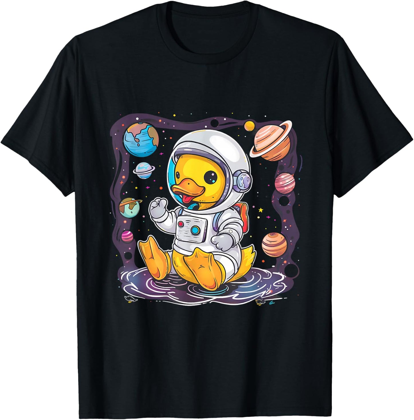 Rubber Duck Astronaut Space Rubber Duck Lover Science Planet T-Shirt - T-Shirt | Black