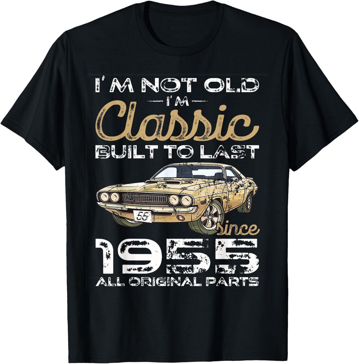 70th Birthday Gift Man Vintage 1955 Classic Car T-Shirt - T-Shirt | Black