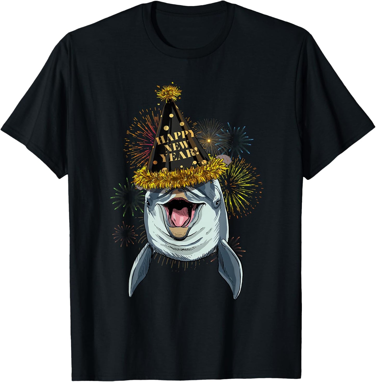 Dolphin Happy New Year 2021 New Years Eve Party T-Shirt - T-Shirt | Black