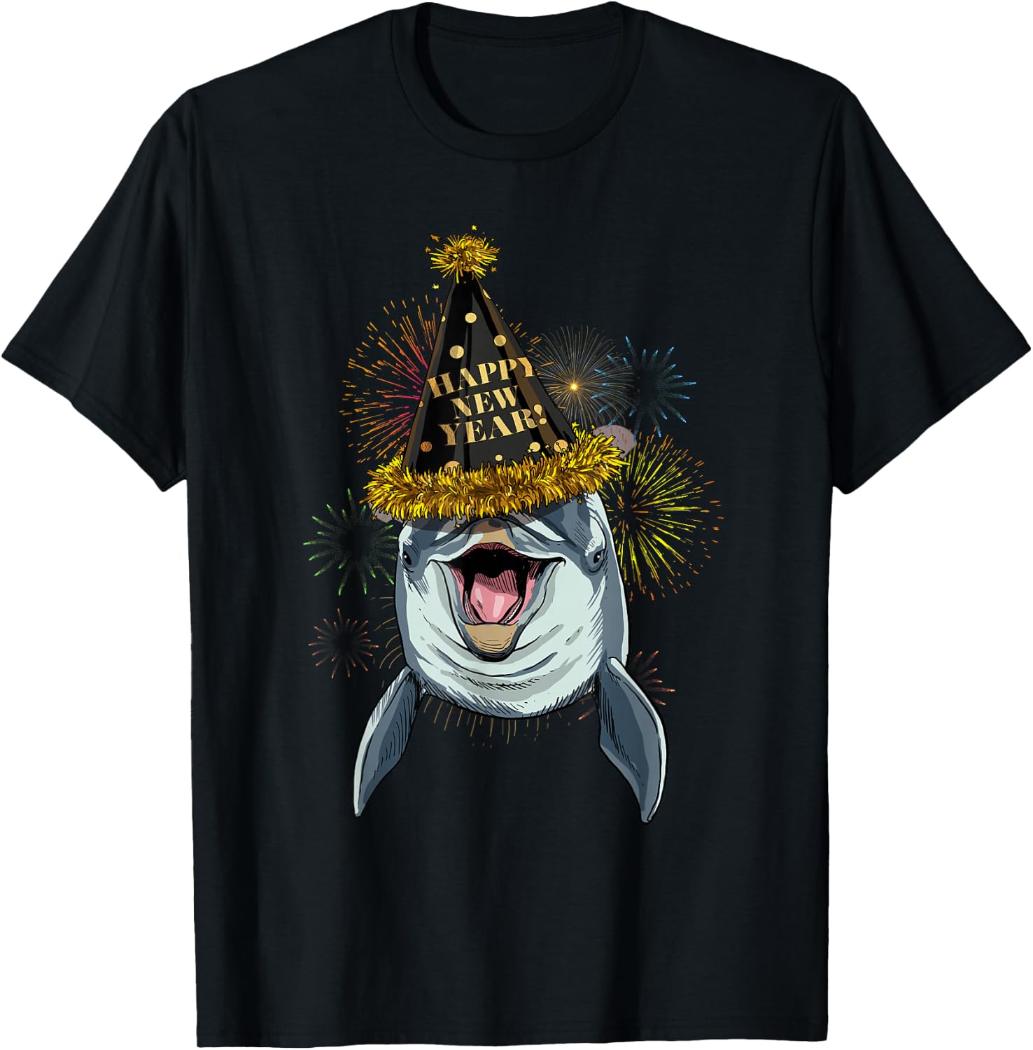 Dolphin Happy New Year 2021 New Years Eve Party T-Shirt - T-Shirt | Black
