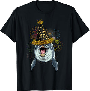 Dolphin Happy New Year 2021 New Years Eve Party T-Shirt - T-Shirt | Black