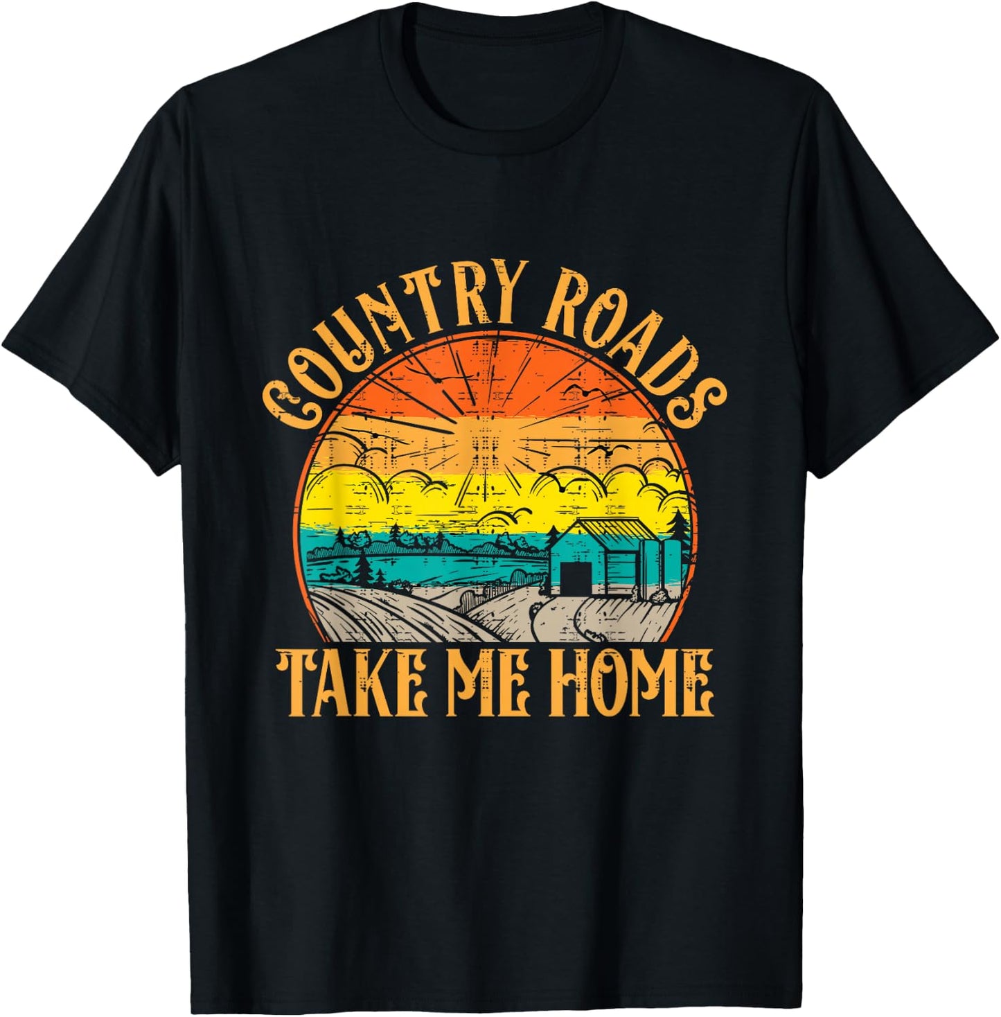 Country Roads Take Me Home Music Fan Vintage Retro , Black, S T-Shirt - T-Shirt | Black