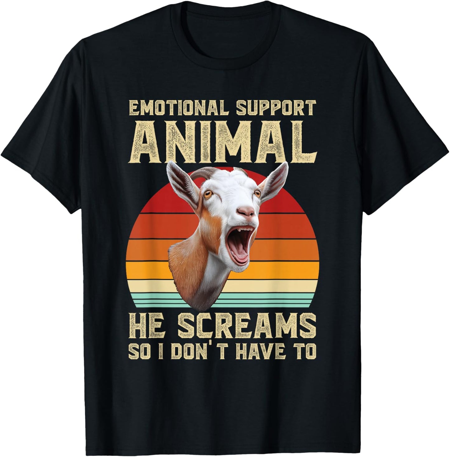 Goat Lover Emotional Support Animal Screaming Goat Retro T-Shirt - T-Shirt | Black