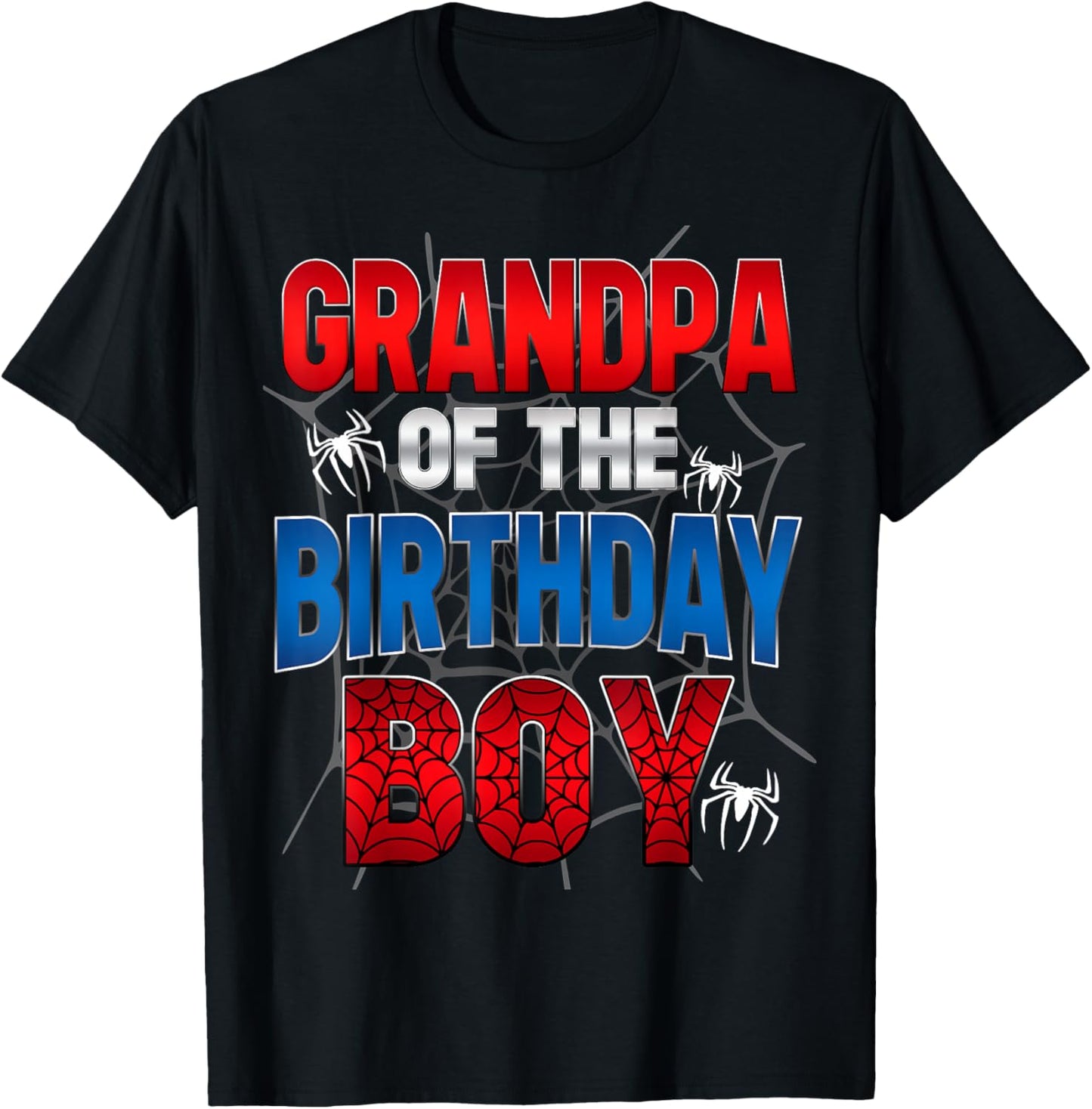 Grandpa Of The Birthday Boy Shirt Matching Family Spider Web T-Shirt - T-Shirt | Black