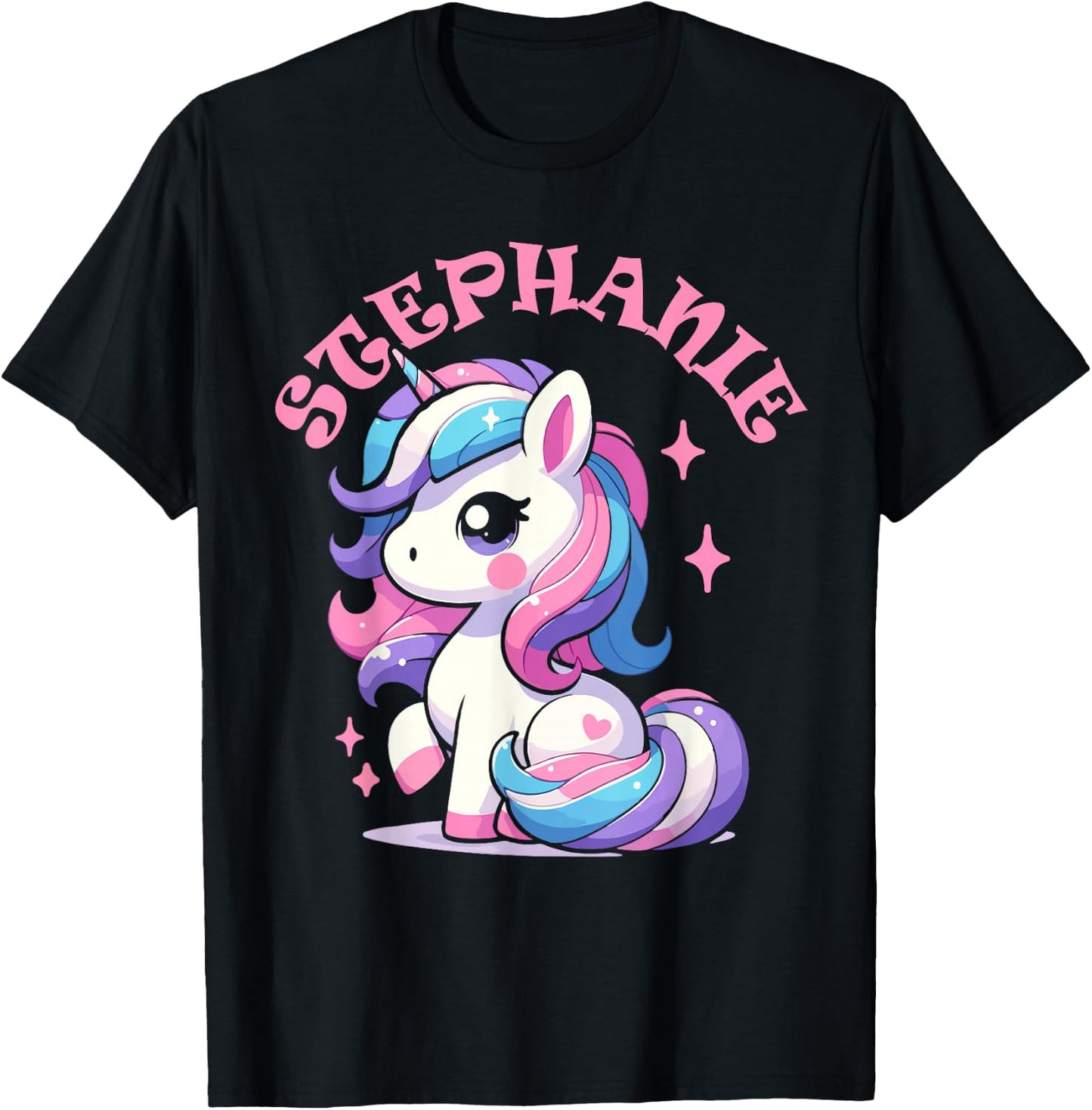 Stephanie Cute Unicorn Design for Girls Name Stephanie T-Shirt - T-Shirt | Black