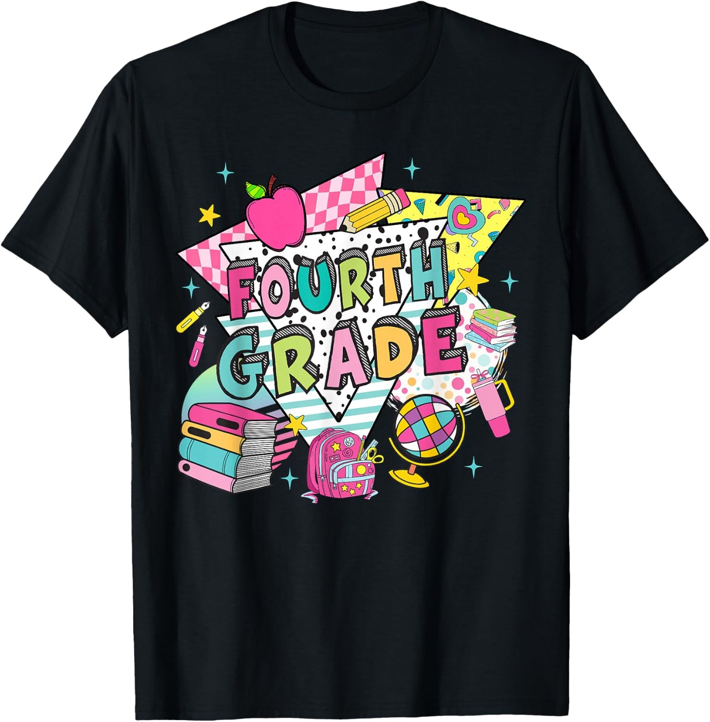 Fourth Grade Teachers Students Retro 90s Back To School T-Shirt - T-Shirt | Black