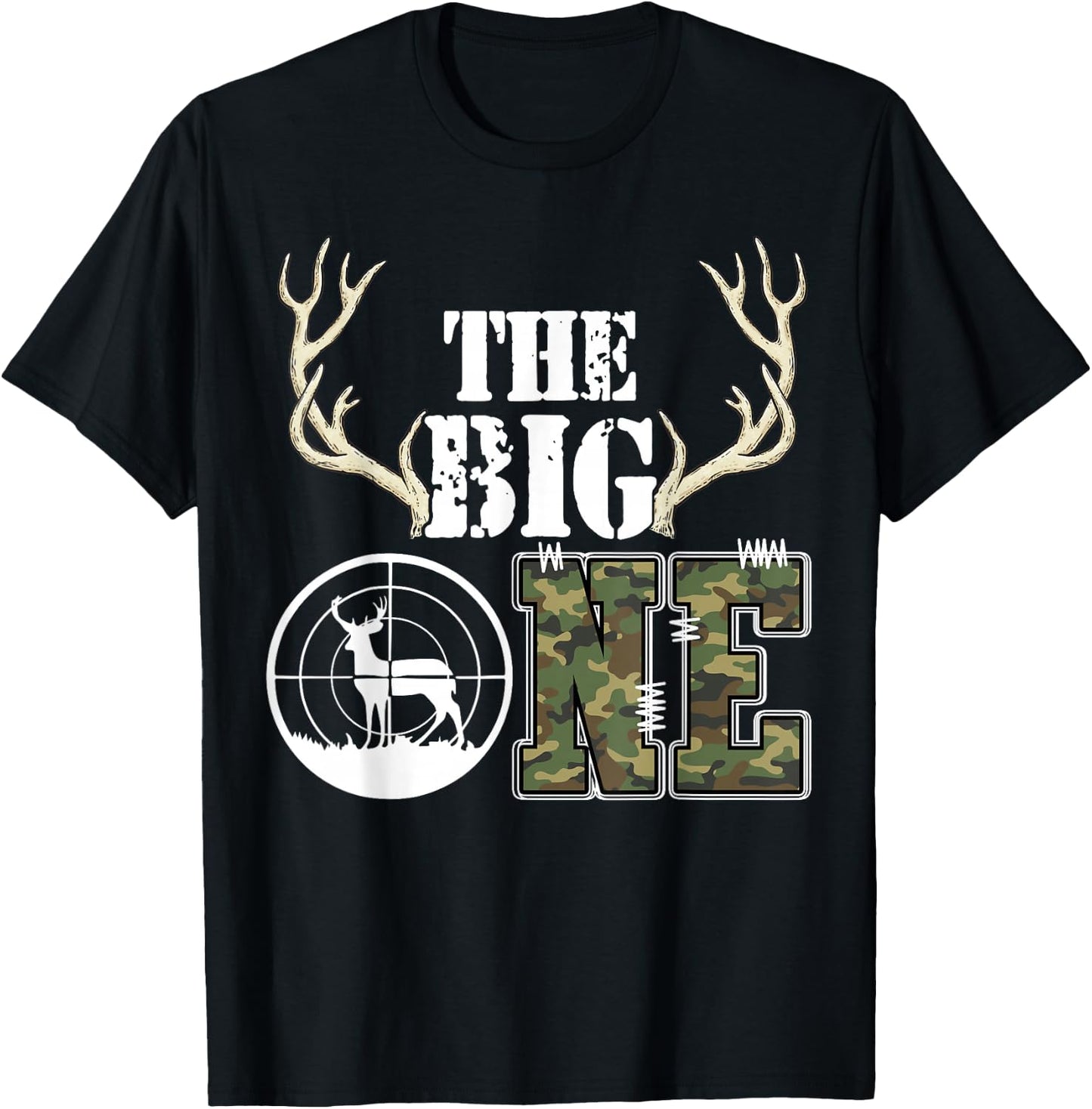 The Big One Birthday Boy Deer Hunter Camouflage 1st Birthday T-Shirt - T-Shirt | Black