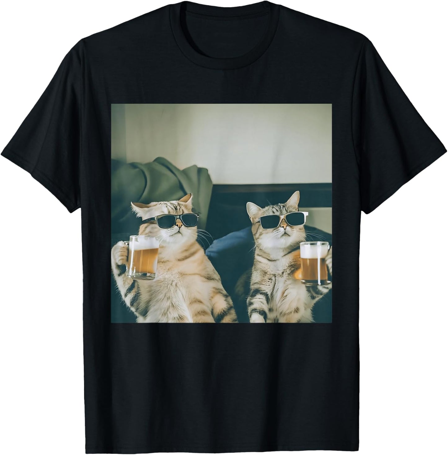 Retro Bier Katzen Foto Lustig Alkohol gekühlt Katze Party Lustig T-Shirt - T-Shirt | Black