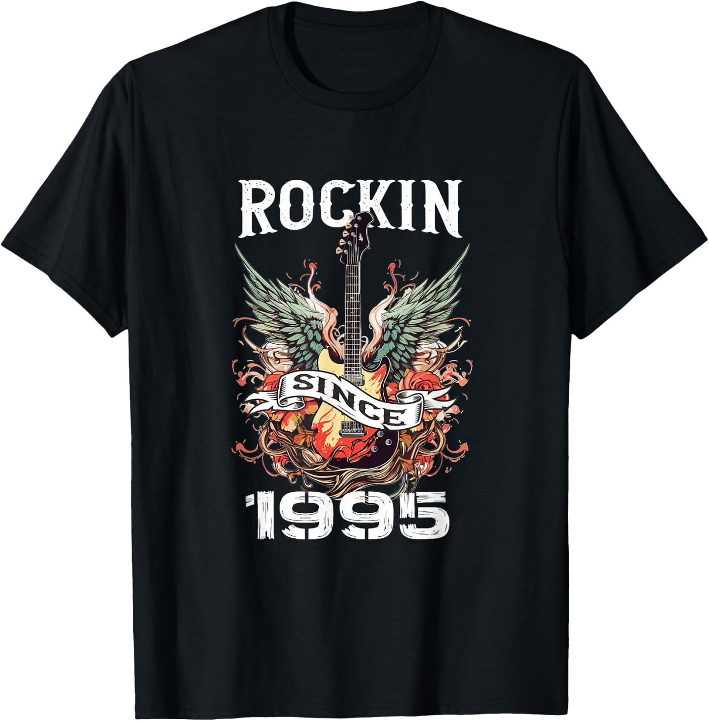 Rockin Since 1995 Classic Rock Guitar Year Of Birth Birthday T-Shirt - T-Shirt | Black