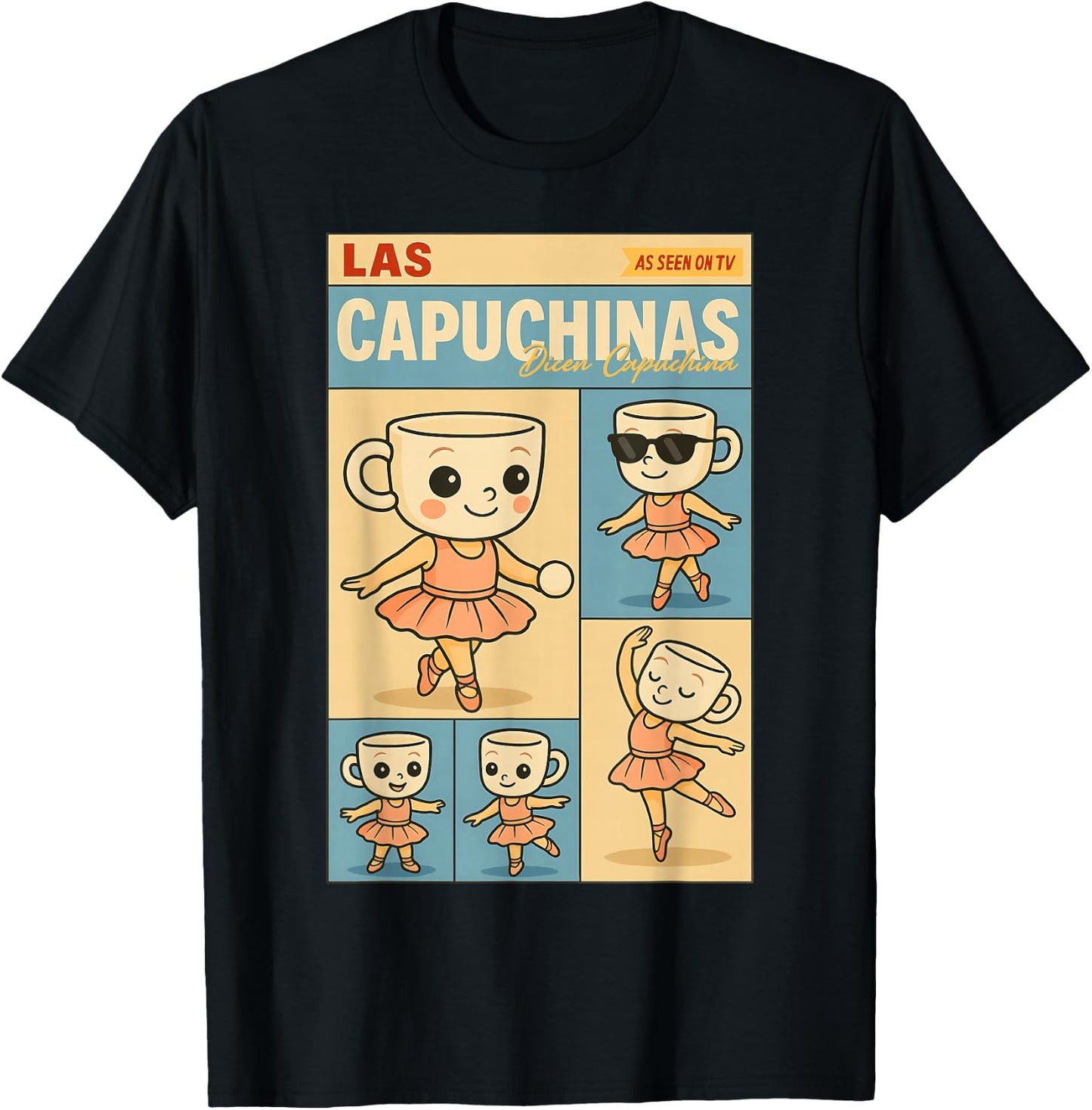 Ballerines Capuchinas Retro Brainrot Cute Kid AI Coffee Cup T-Shirt - T-Shirt | Black
