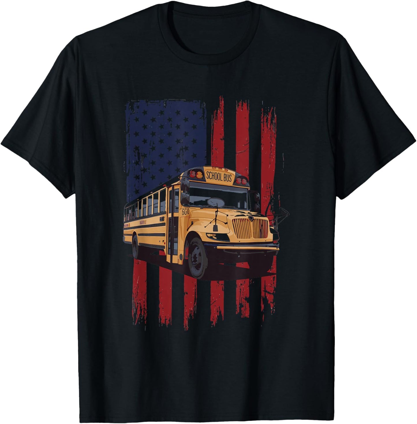 School Bus Driver USA Flag T-Shirt - T-Shirt | Black