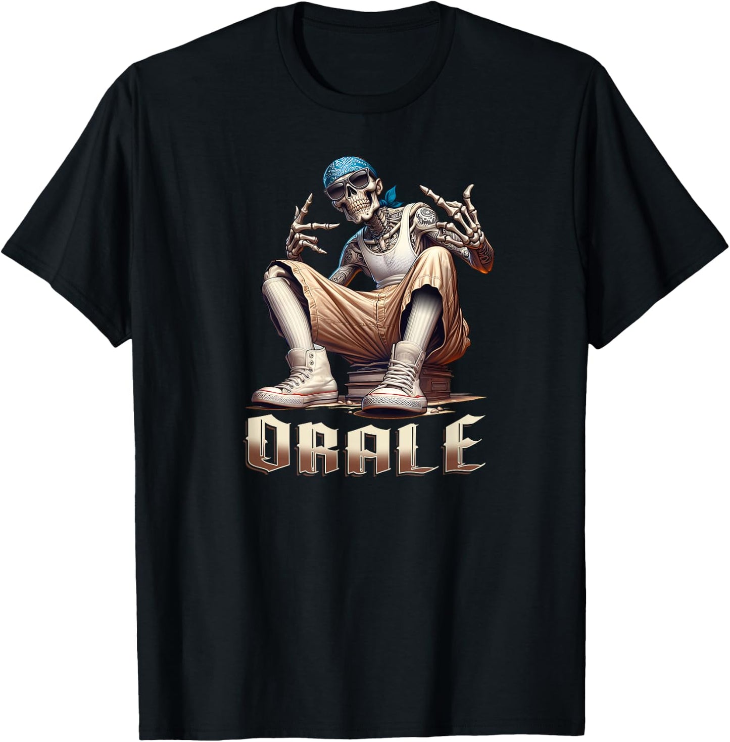 ORALE Chicano Art Cholo Chola Homie Mexican Skeleton T-Shirt - T-Shirt | Black