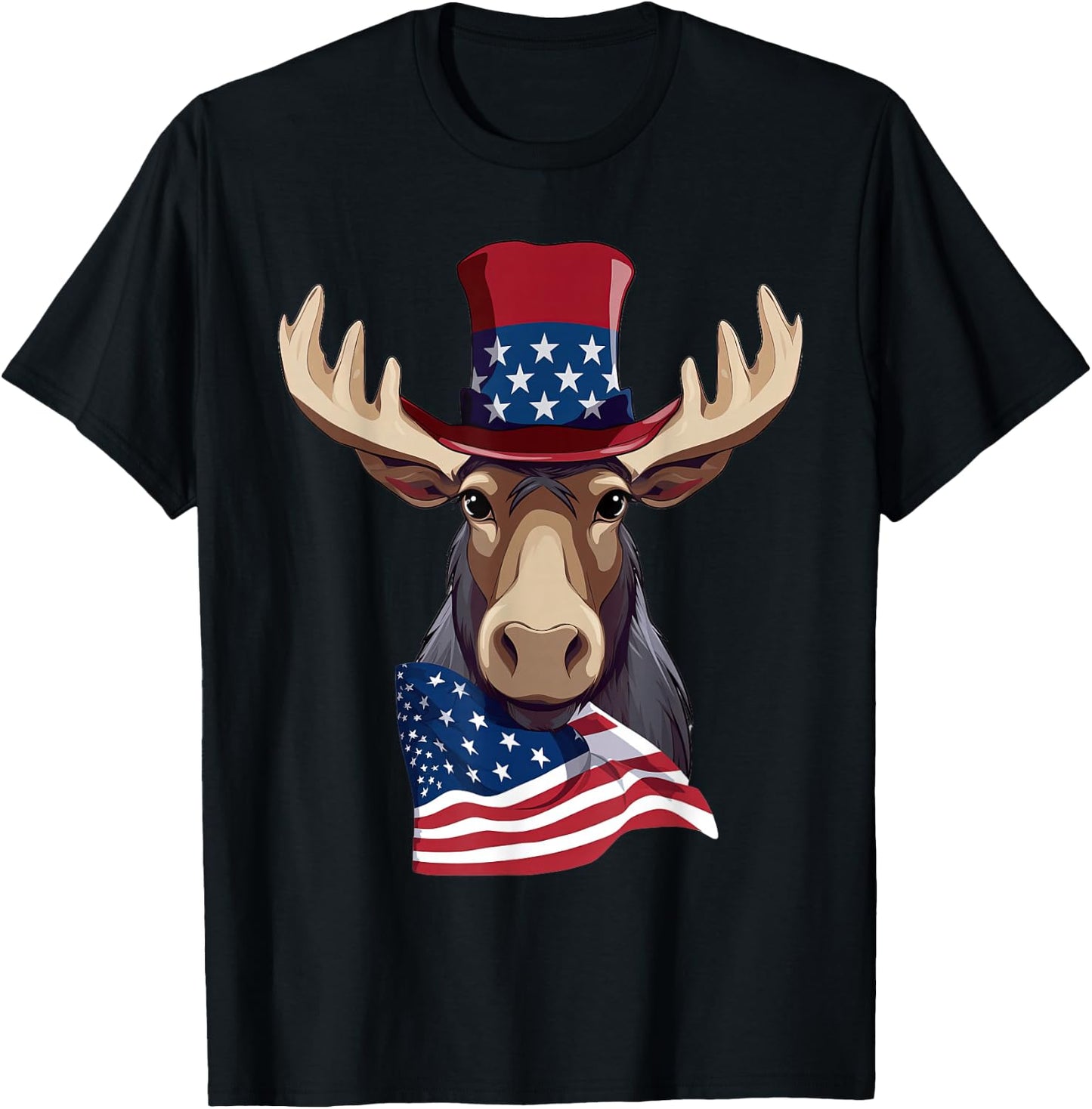 Moose with Patriotic USA Flag American Independence Day T-Shirt - T-Shirt | Black