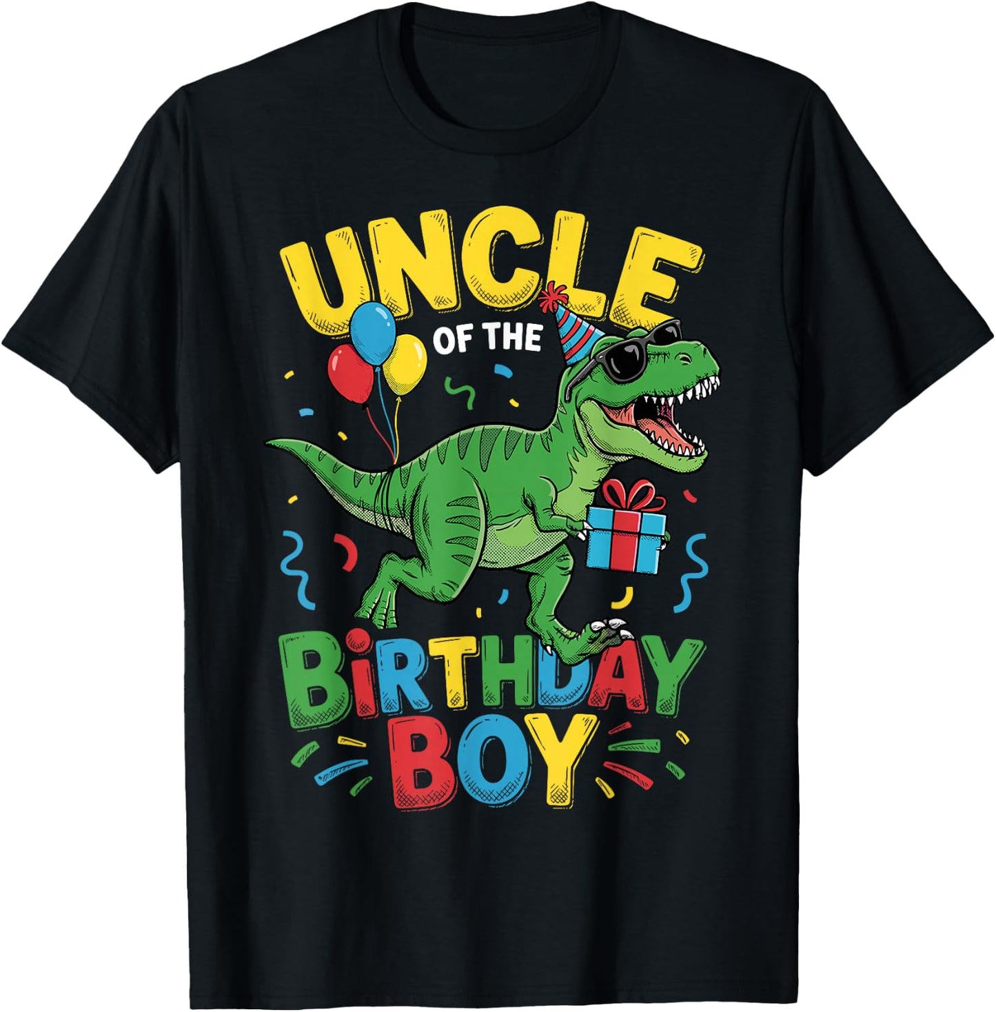 Uncle of The Birthday Party Outfit Dinosaur Squad Uncle T-Shirt - T-Shirt | Black