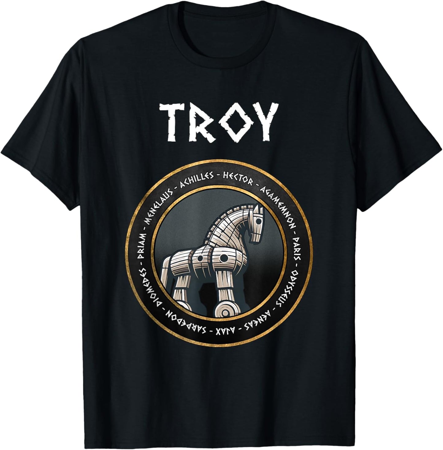 Agema Apparel The Trojan War Heroes of the Iliad Trojan Horse , Small, Black T-Shirt - T-Shirt | Black