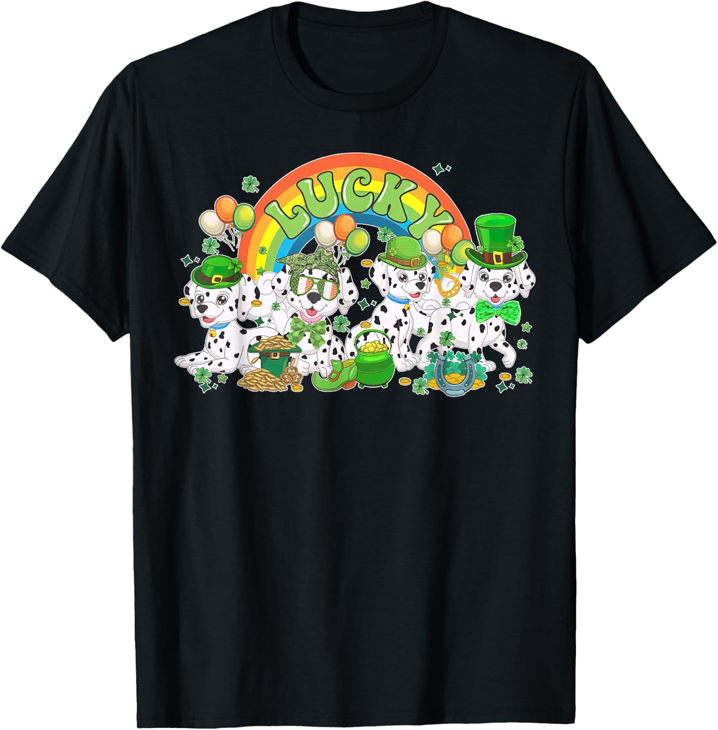 Lucky Dalmatian St Patricks Day Irish Dalmatian Dog Mom T-Shirt - T-Shirt | Black
