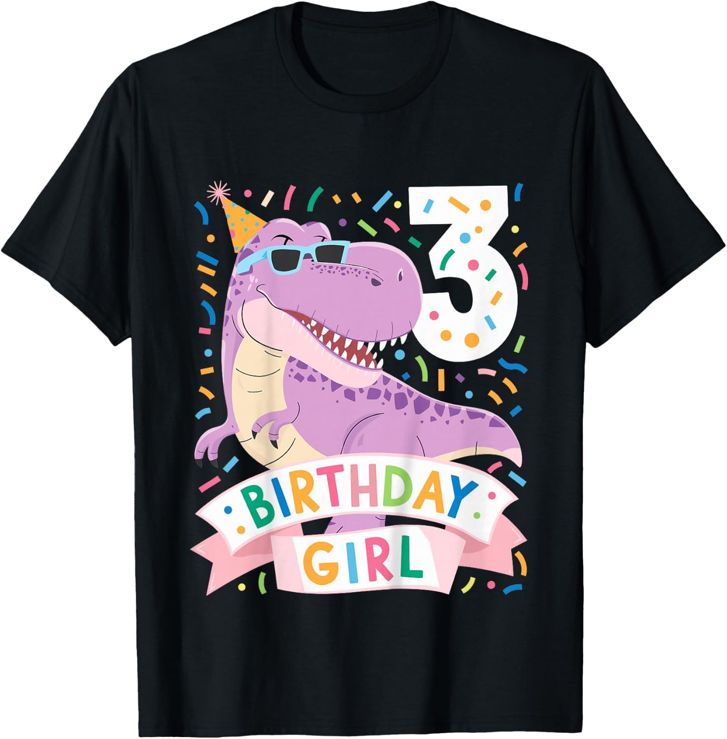 Kids 3 Year Old T Rex Dinosaur 3nd Birthday Girl T-Shirt - T-Shirt | Black