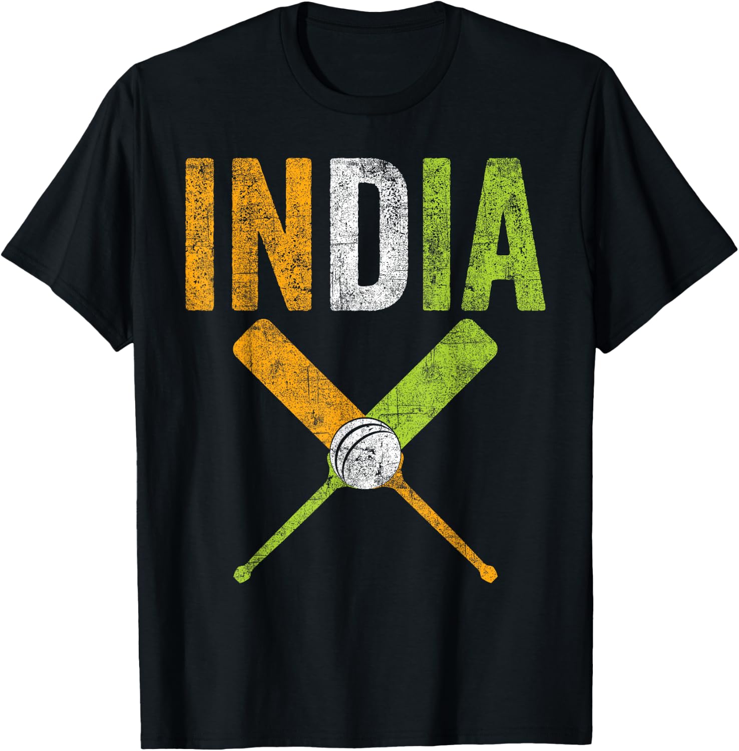 Vintage Indian flag of India Cricket player, fan, cricketer T-Shirt - T-Shirt | Black