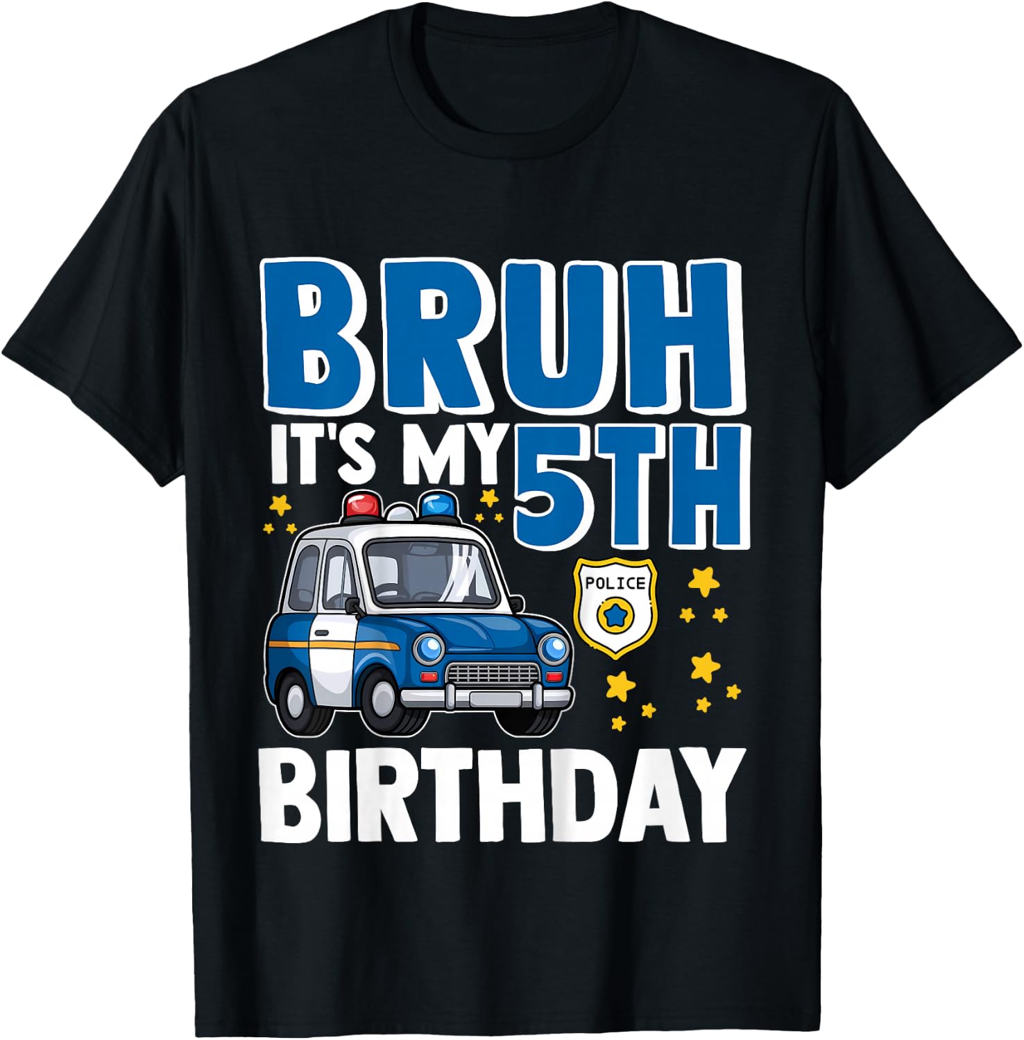 Child Five 5th Police Car Birthday Boy Police 5 Years T-Shirt - T-Shirt | Black