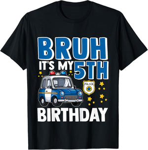 Child Five 5th Police Car Birthday Boy Police 5 Years T-Shirt - T-Shirt | Black