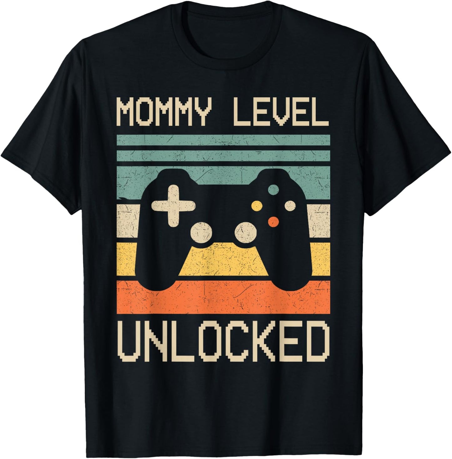 Funny New Mom Level Unlocked Leveled Up To Mommy Gaming Mom T-Shirt - T-Shirt | Black