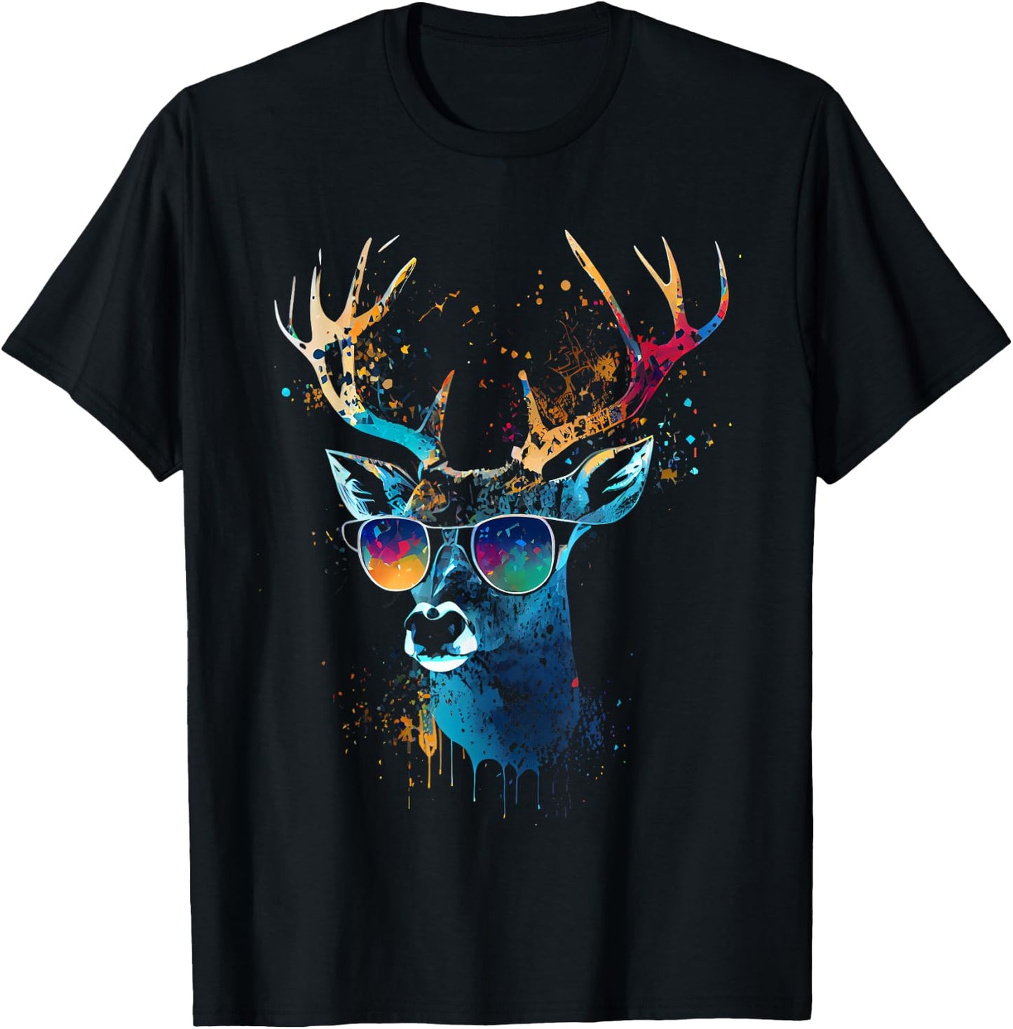 Deer Sunglasses Hunting Hunter Nature Fan Forest Hiking , black T-Shirt - T-Shirt | Black