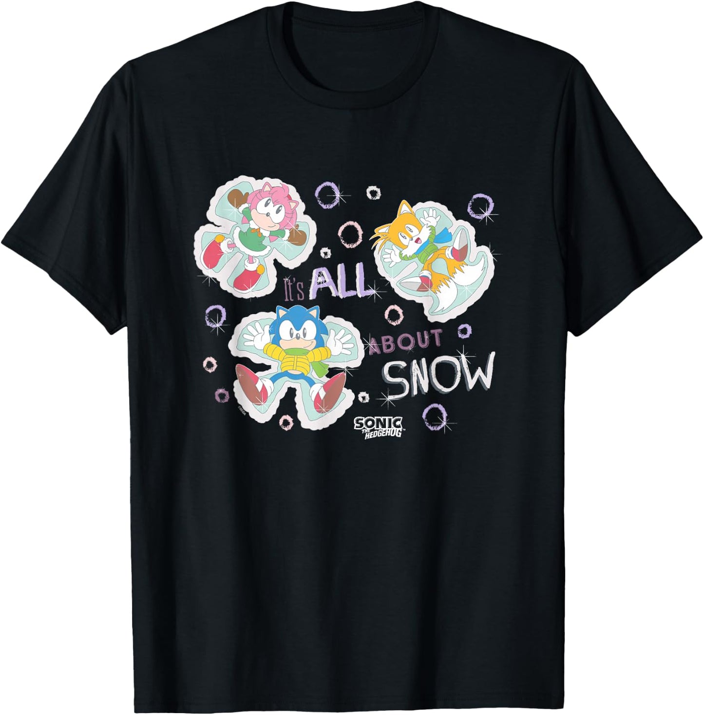 Sonic The Hedgehog Christmas It's All About Snow Vintage T-Shirt - T-Shirt | Black