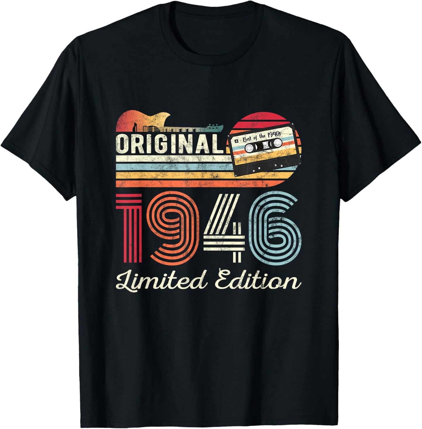 Original 1946 Geburtstag Gitarren Musiker Kassette Tape T-Shirt - T-Shirt | Black
