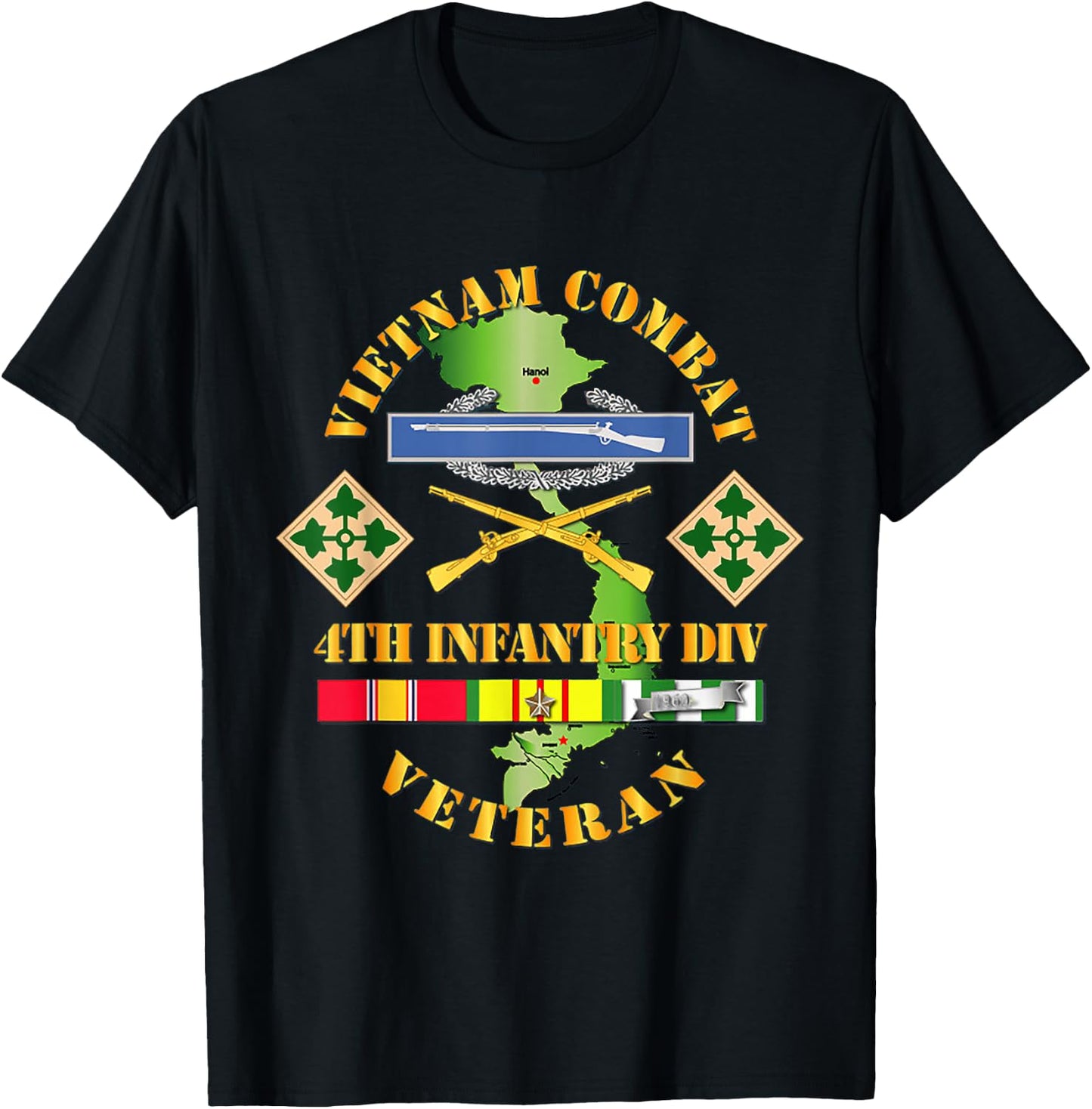 Vietnam Combat Infantry Veteran w 4th Inf Div SSI V1 T-Shirt - T-Shirt | Black
