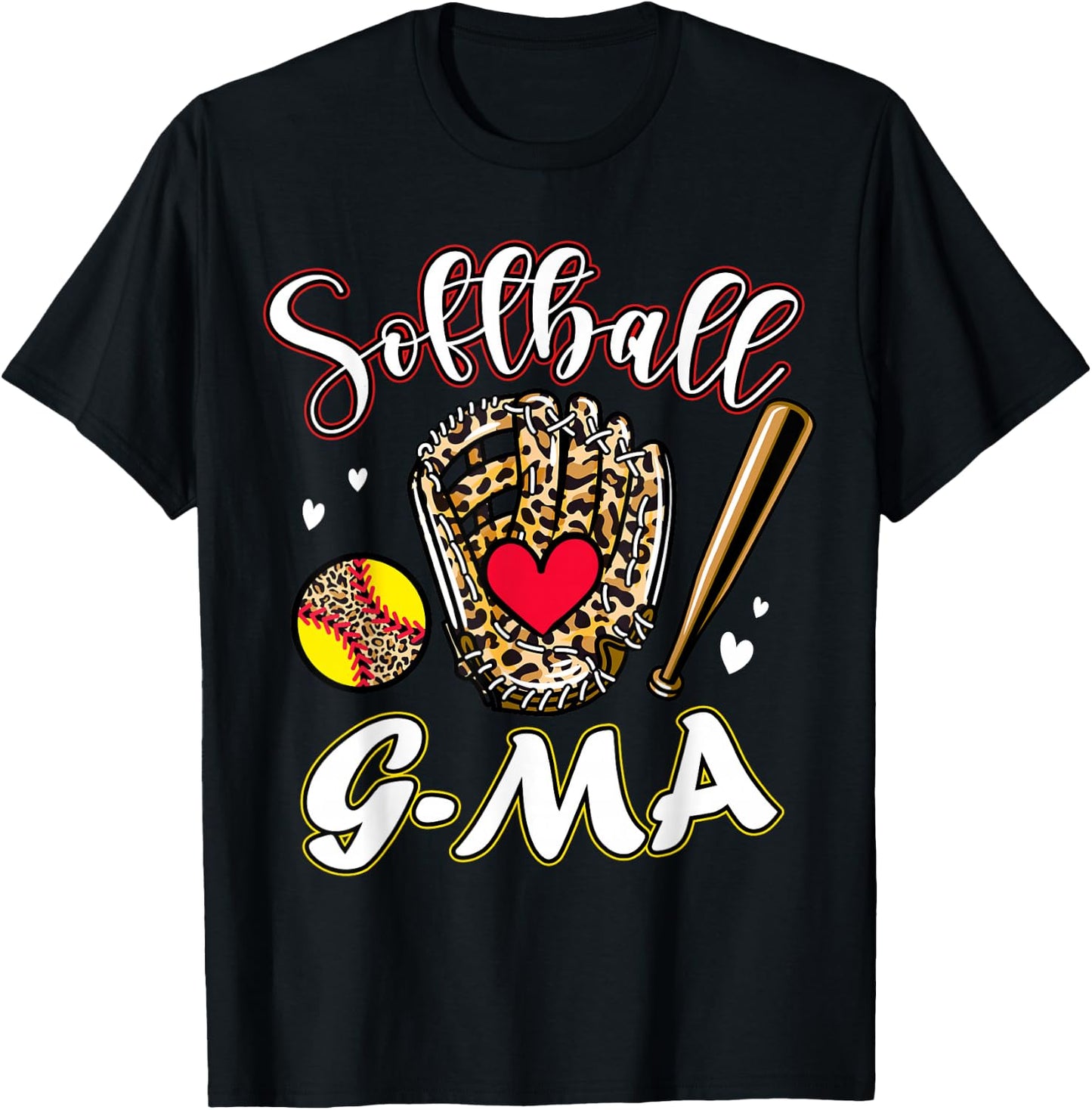 Softball G-Ma Leopard Game Day Softball Cute Matching Family T-Shirt - T-Shirt | Black