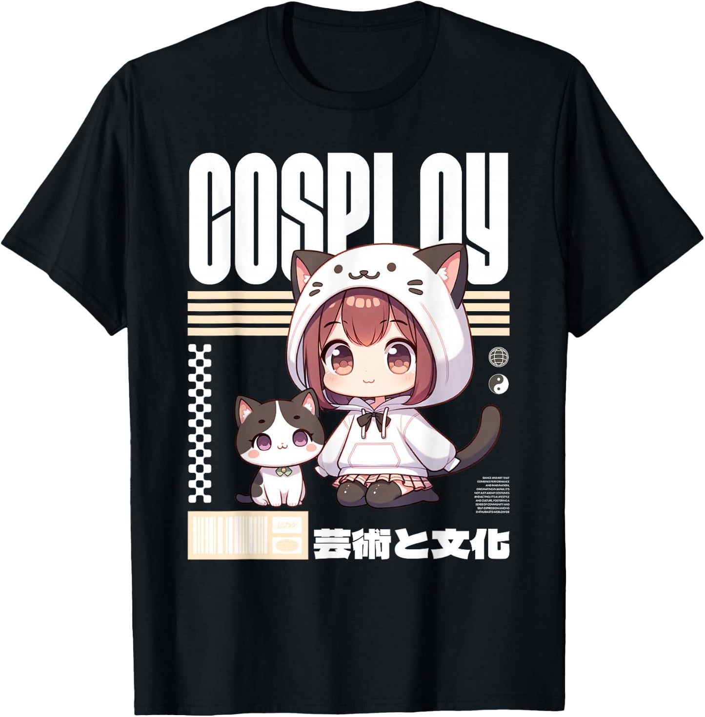 Japanese Manga Costume for Girl with Cat , Black, S T-Shirt - T-Shirt | Black
