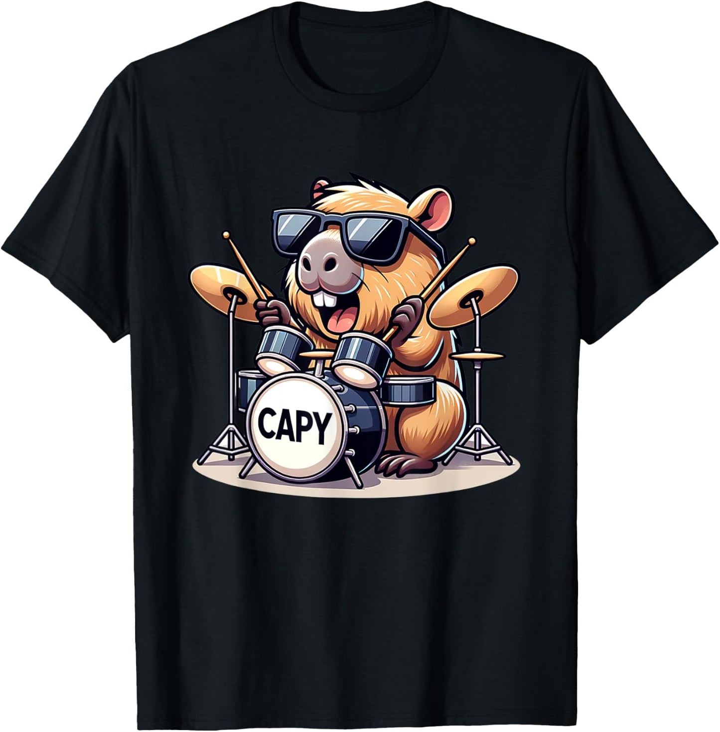 Lustige Capybara spielt Schlagzeug Kinder Junge Mädchen T-Shirt - T-Shirt | Black