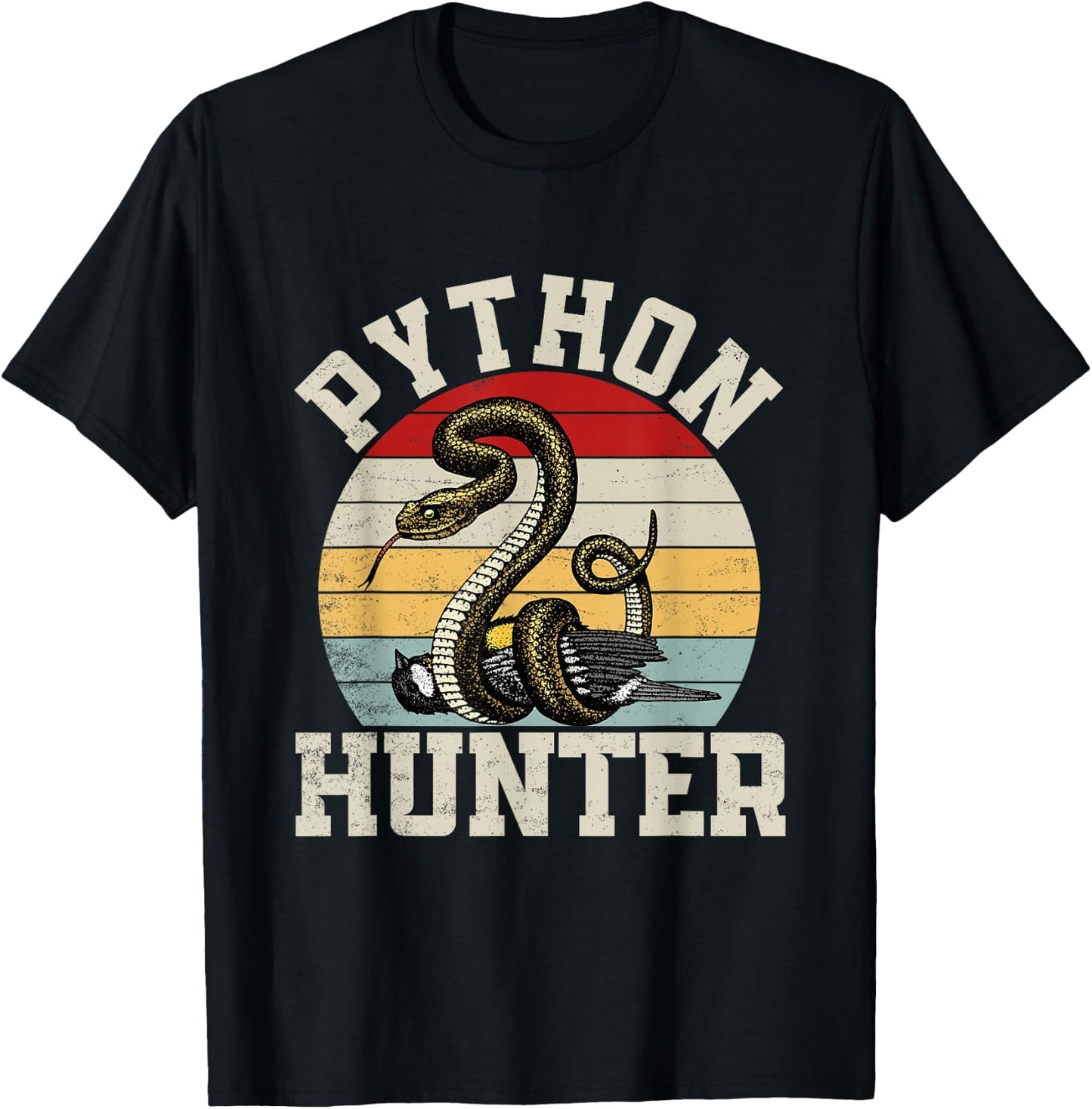 Python Hunter Florida Snake Vintage Retro Sunset T-Shirt - T-Shirt | Black