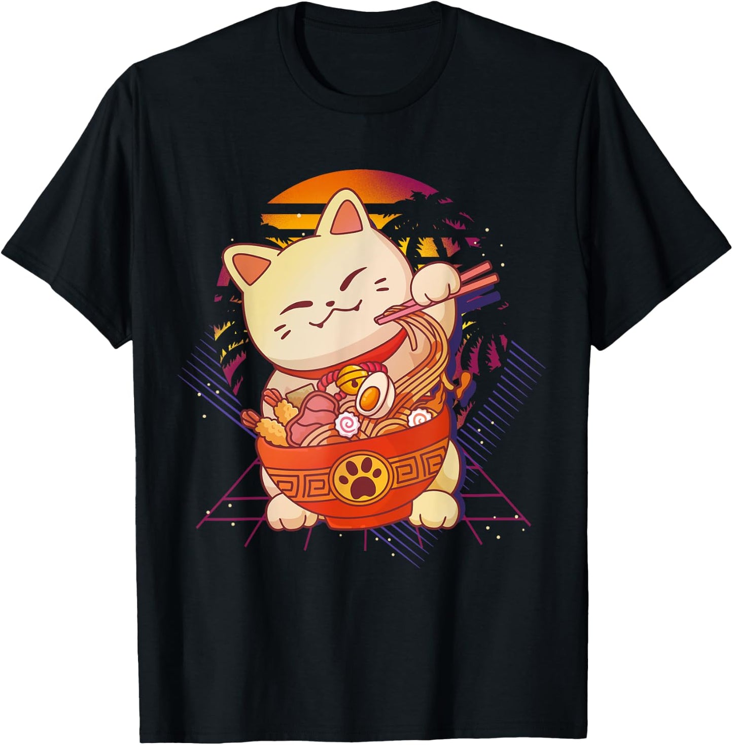 Ramen Cat Anime T-Shirt - T-Shirt | Black