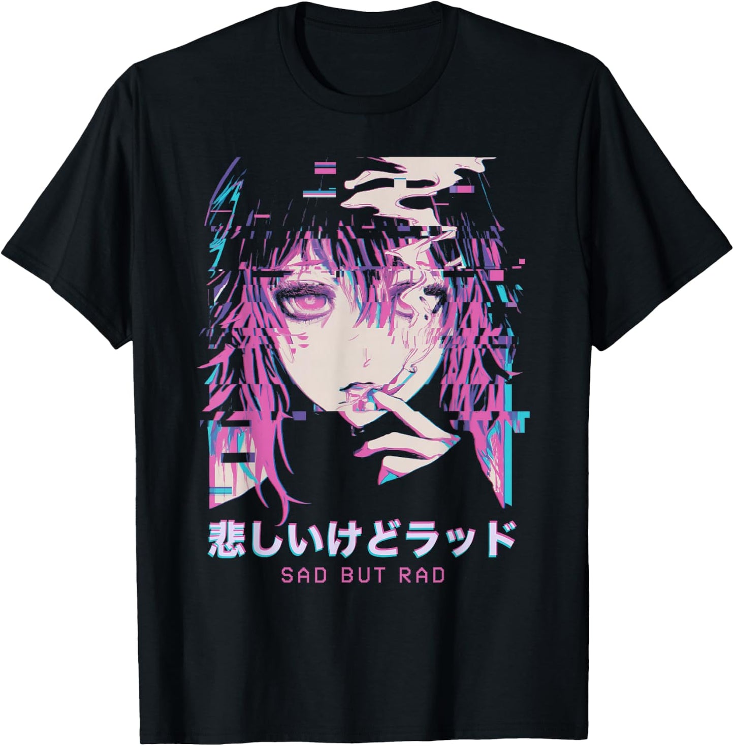 Smoking Anime Femboy Glitch Sad But Rad Vaporwave Hentai , Black, S T-Shirt - T-Shirt | Black