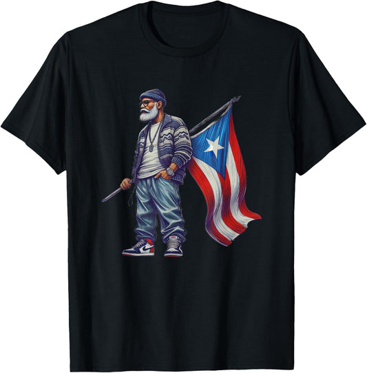 Abuelo Boricua Grandpa Puerto Rican Flag Fathers Day Style T-Shirt - T-Shirt | Black