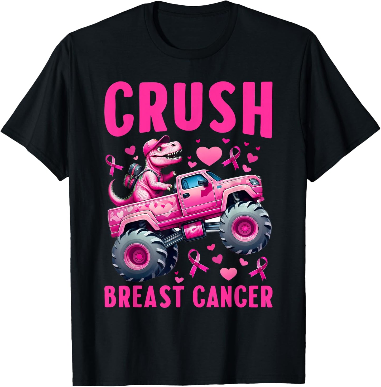 Crush Breast Cancer Awareness Monster Truck Toddler Boy Kids T-Shirt - T-Shirt | Black