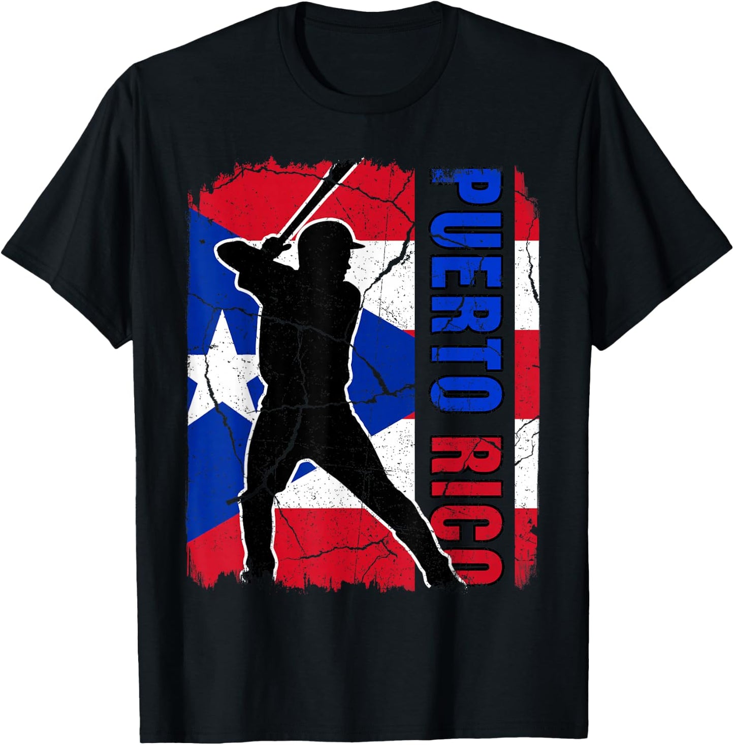 Puerto Rican Baseball Player Puerto Rico Flag Baseball Fans T-Shirt - T-Shirt | Black